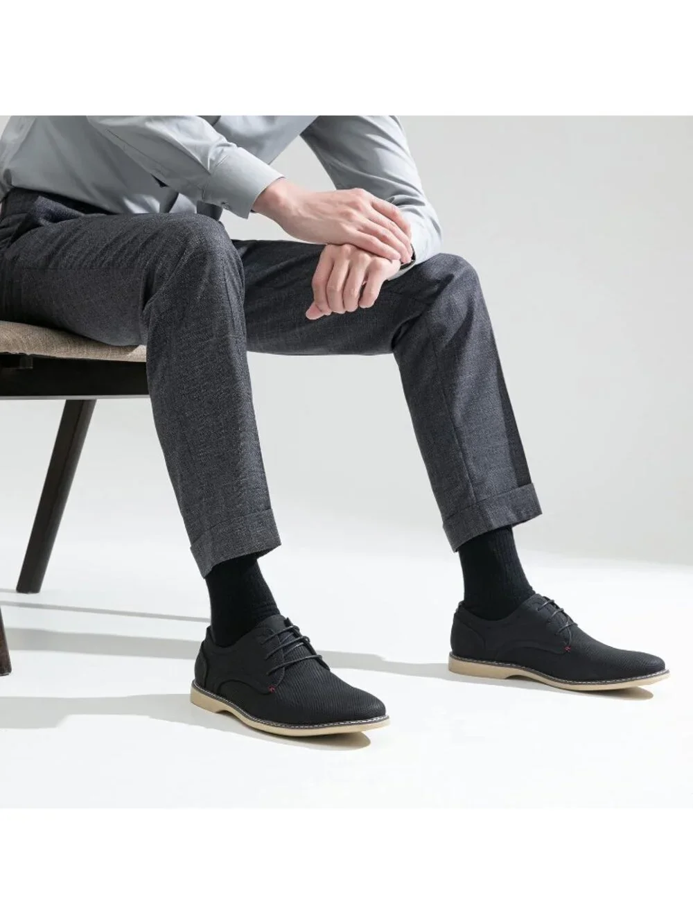 Men's Breathable Black Faux Leather Casual Dress Shoes Retro Business Classic